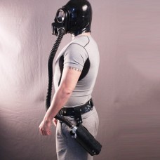 (DM5223)100% Handmade Rubber Belt-Bottle Breath control System For Gas Mask Latex Fetish Wear